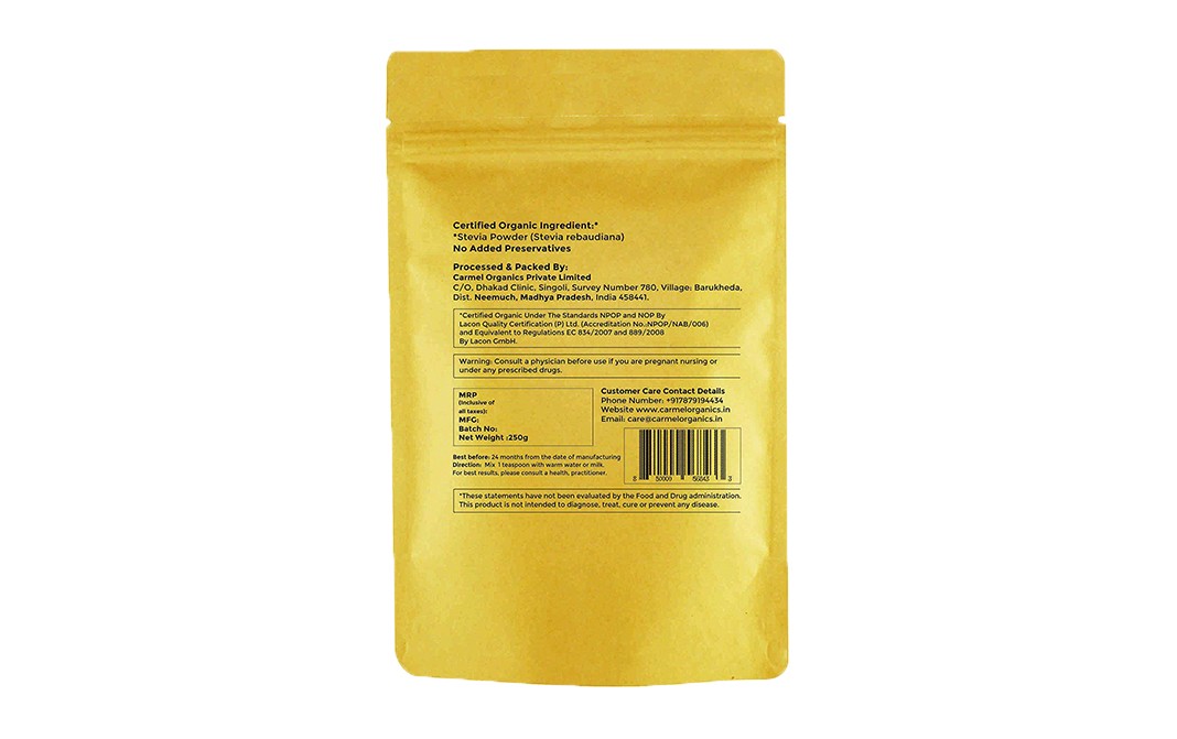 Carmel Organics Stevia Powder    Pack  250 grams